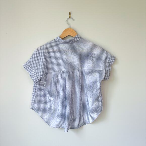 Madewell Hilltop Gingham Print Button Front Short Sleeve Shirt Blue XS - Picture 3 of 8